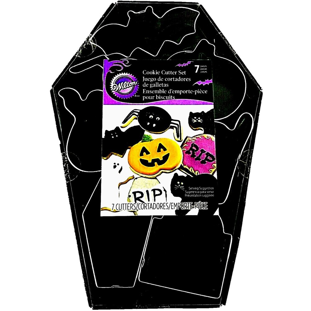 Wilton Halloween Cookie Cutter Coffin Box 7 Set NEW W0925 Pumpkin Cat Bat Ghost